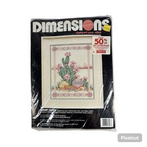Vintage 1992 Dimensions #3123 Desert Cactus Southwest Stamped Cross Stitch Kit